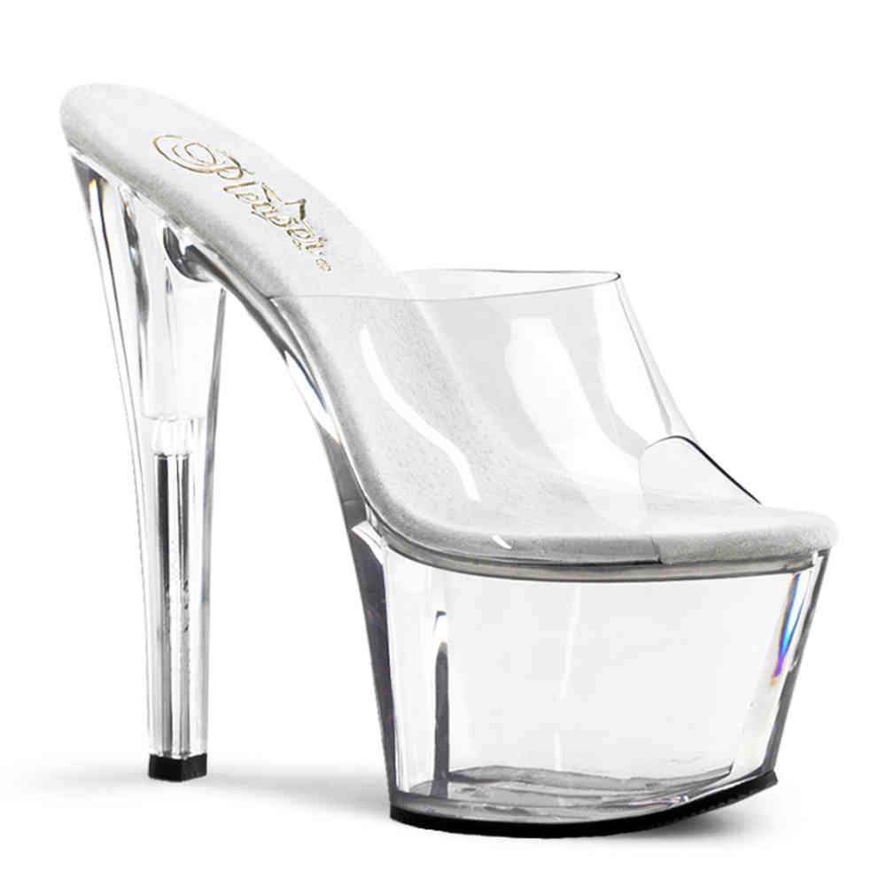 Pleaser - SKY301 Pantoletten mit Absatz - Pole dance schuhe - Transparent/Silberfarben Product image